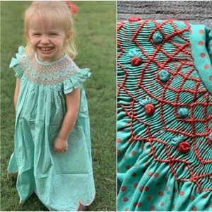 Mint/Coral Smocked Bishop Dress